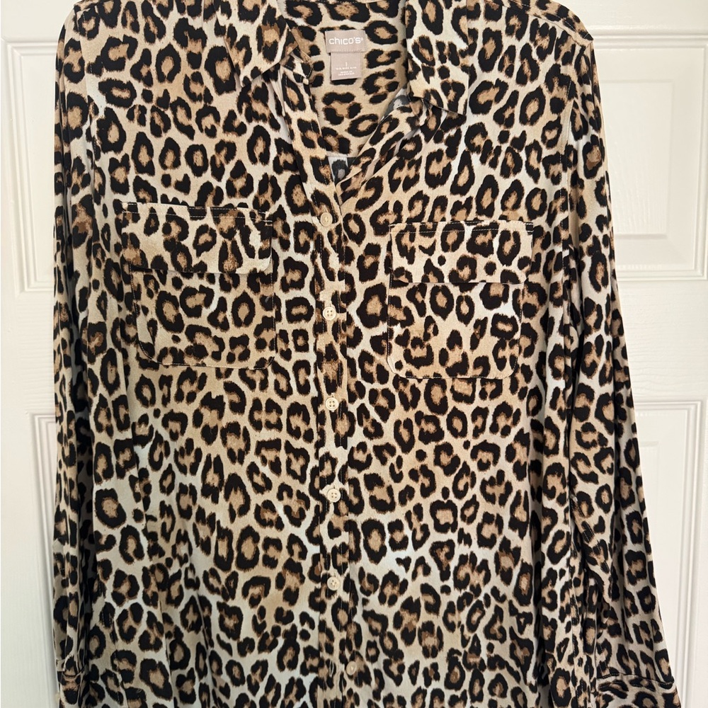 Chico's Black and Tan Leopard Button Down Shirt